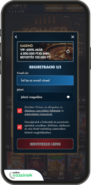towercasino regisztrációs folyamat